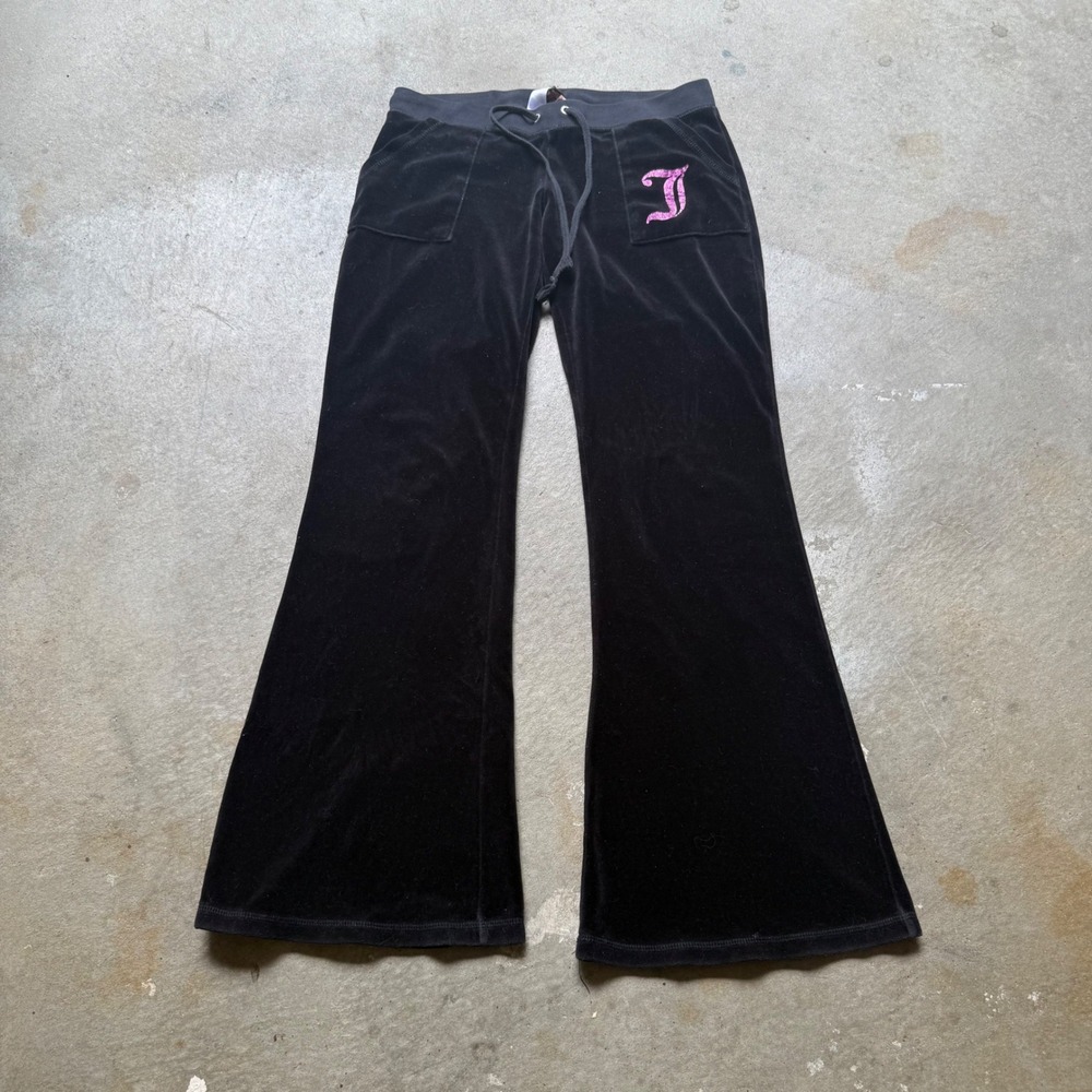Y2K Juicy Couture Black Velour Flare Track Pants
